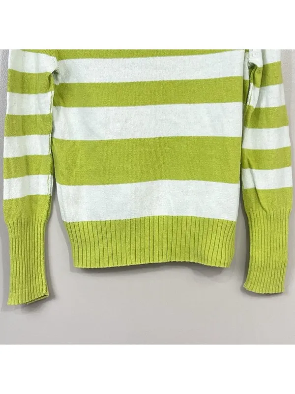 American Eagle Women’s Boxy Cowl-Neck Cozy Sweater Sz M Green Stripe Y2K - Image 5
