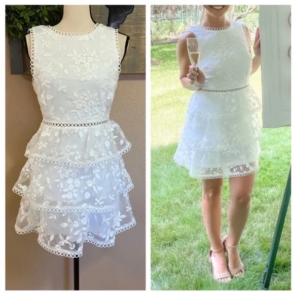 NWOT Lulus Look So Sweet White Floral Embroidered Organza Mini Dress - Image 2