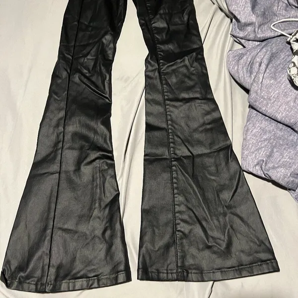 Edikted Luna Faux Leather Flare High Rise Pants Black Size‎ Small - Image 7