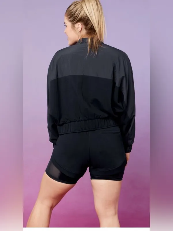 Fabletics Bobbie Glam Black Jacket Cropped Lightweight Bomber Athletic Zip-Up - Image 5