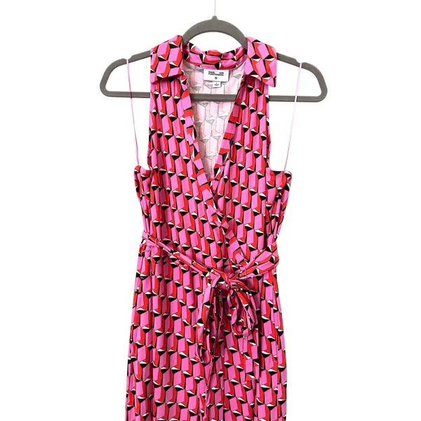 DIANE VON FURSTENBERG X TARGET Patterned Belted Jumpsuit Pink Large - Image 5