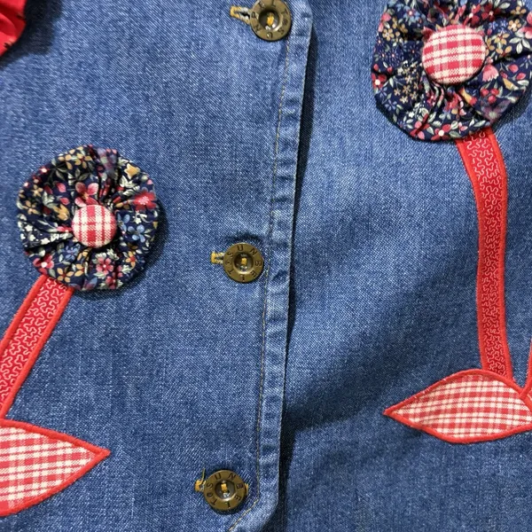 VTG Sun Belt Woman's Denim Vest Button Down Floral Embroidered Flowers Large USA - Image 5