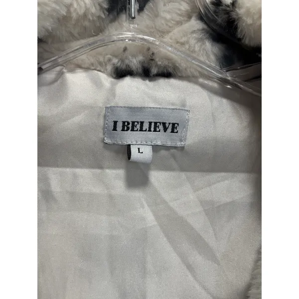 I Believe Faux Fur Long Sleeve Zip Up Flowers Jacket Size L‎ Soft Lined - Image 2