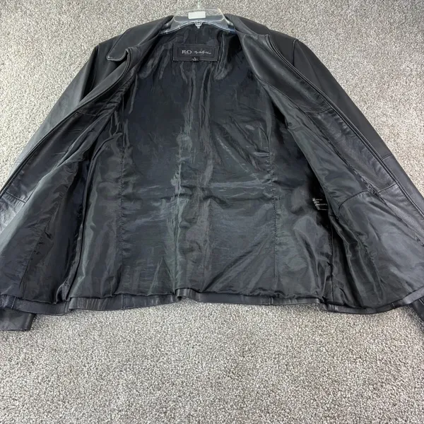 R&O by Reilly Olmes Leather Jacket Womens Large Black‎ Zip Up Minimalist Y2K 90s - Image 11