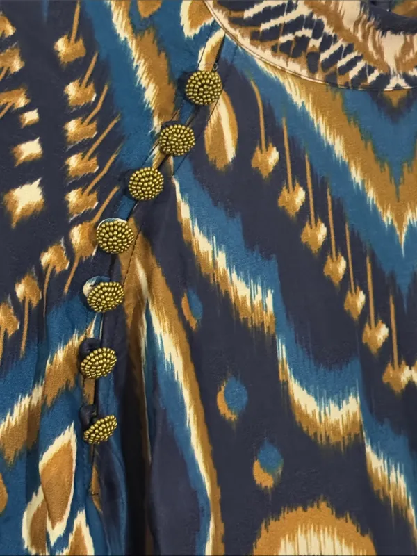 Farm Rio Pineapple Ikat Dress Anthropologie Long-Sleeve Raglan Button Size M - Image 6