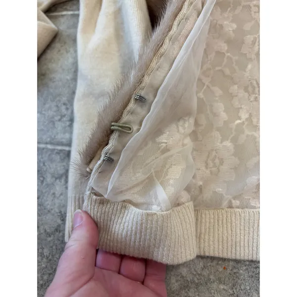 Vintage Cameron Classics Cashmere Cardigan‎ Max Azen Mink Fur Collar Cream/Beige - Image 10