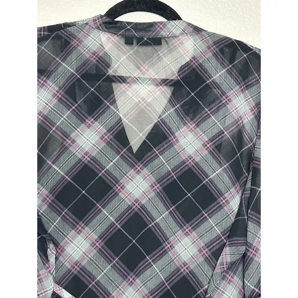 APT 9 Women's L Black Plaid‎ Ruffle Sheer Top w/ Black Tank Top Soft Goth Grunge - Image 9