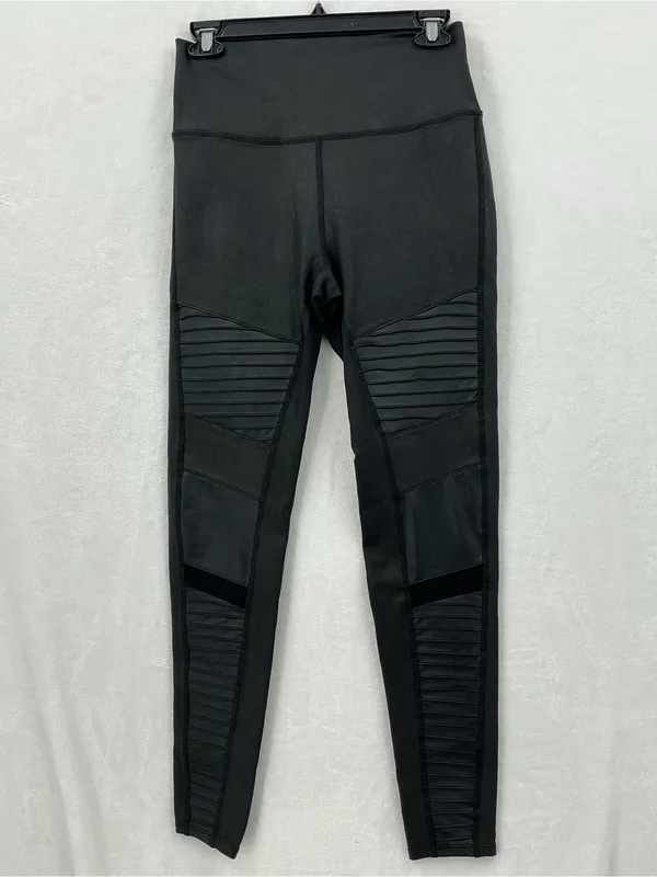 ALO Yoga Black Ribbed Moto-Style High-Waist Leggings 1159 - Image 2