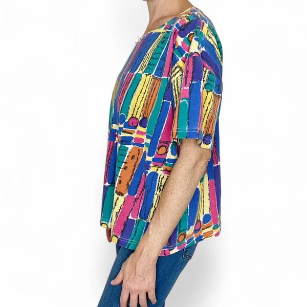 Vintage 90’s Penny Lane Colorful Abstract Bow Tee Shirt - Image 2