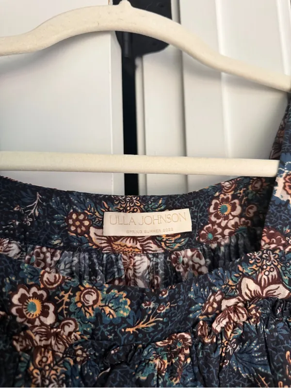 Ulla Johnson Warner Square Neck Ruffle Peplum Cotton Blouse Navy - Image 3