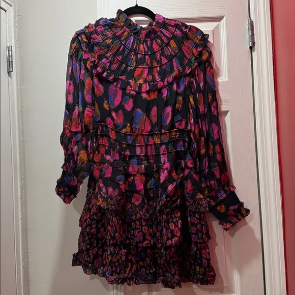 NWT FARM RIO Iridescent Leopard Print Ruffled Mini Dress In Multi‎ Color size XS - Image 6