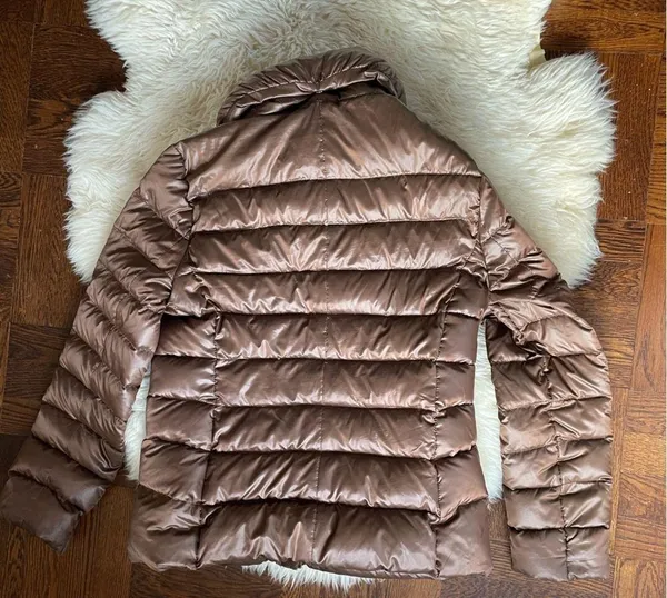 Brown lightweight down puffer jacket large stand collar copper brown warm - Image 2