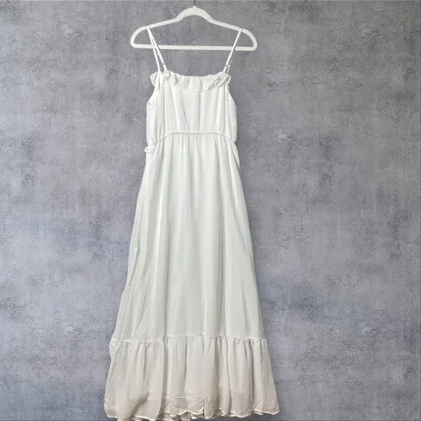 Prómesa New Chiffon Maxi White‎ Ruffle Bodice Adjustable Straps Dress Medium - Image 2