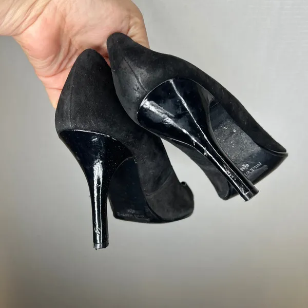 Nine West Black Suede Pointed Toe Pumps Patent Stiletto Heel Womens 8.5 M - Image 4