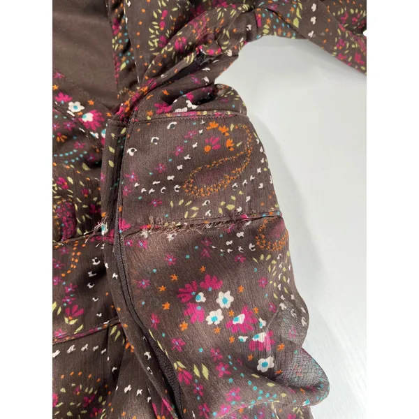 H&M Brown Paisley Floral Print Sheer‎ Flutter Sleeve Midi Dress Women US 6 - Image 6