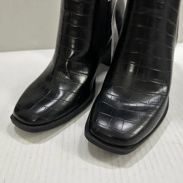 Time And Tru Boots Womens Size 8 Black Croc Ankle Zip Block Heel Square Toe NWT - Image 7