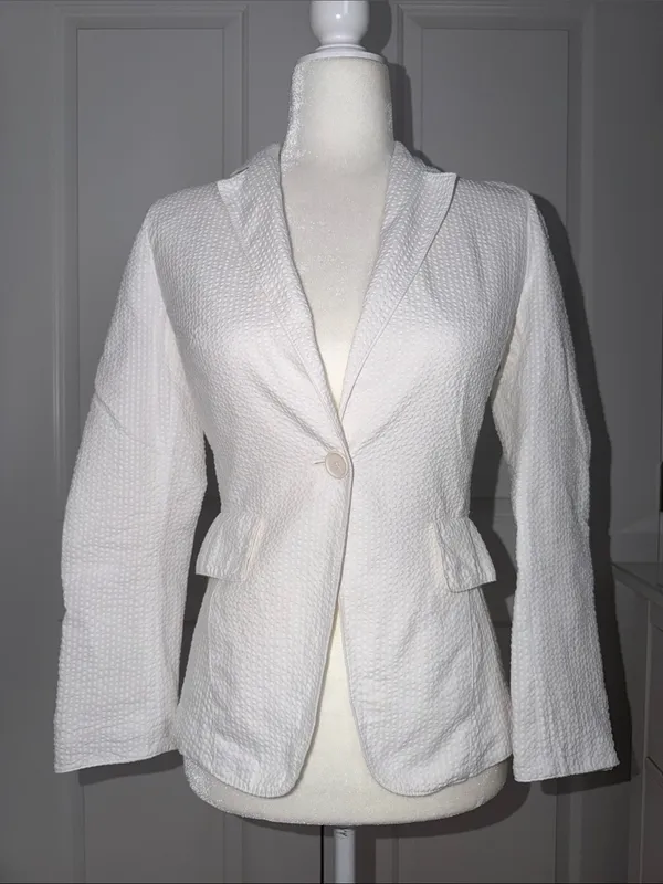 Akris Punto White Textured Single-Button Blazer - Image 2