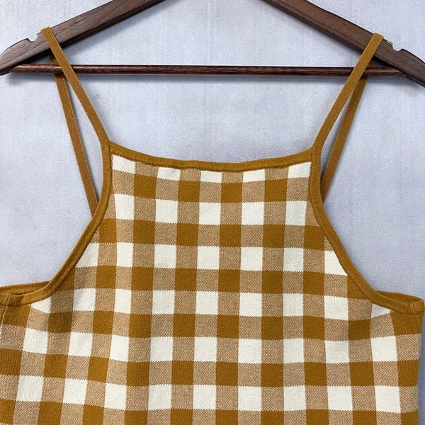 Madewell Womens Gingham Apron Sweater Tank Size XL Antique Gold Cotton Blend - Image 3