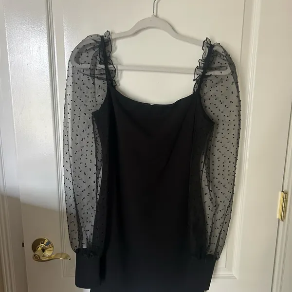 Lucy in the Sky Black Mini Dress with Mesh Sleeves - Image 2