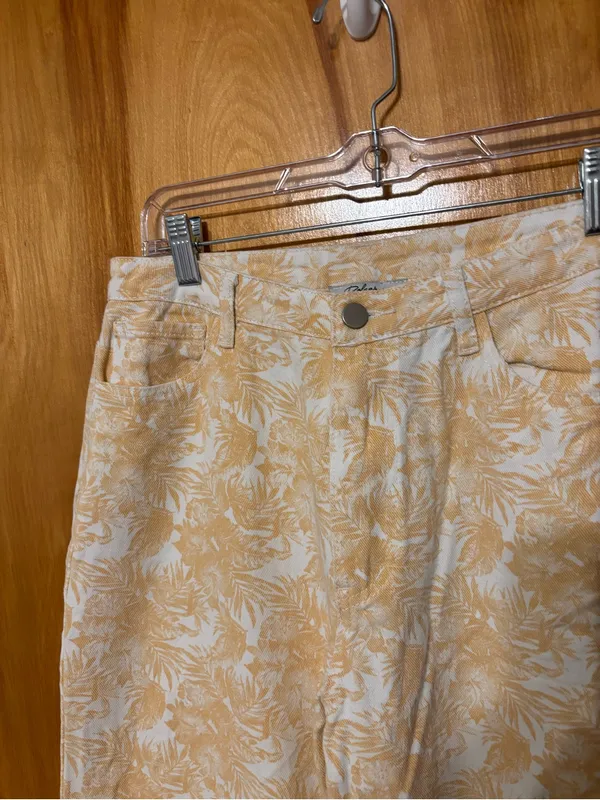 Polagram Tropical Print Wide Leg Pants Yellow White Large - Image 8