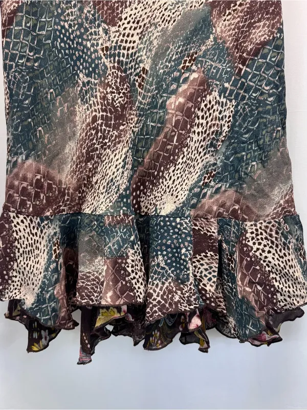 Reversible Floral Animal Midi Skirt 32” L Green Brown Fall Boho Indie Academia - Image 4