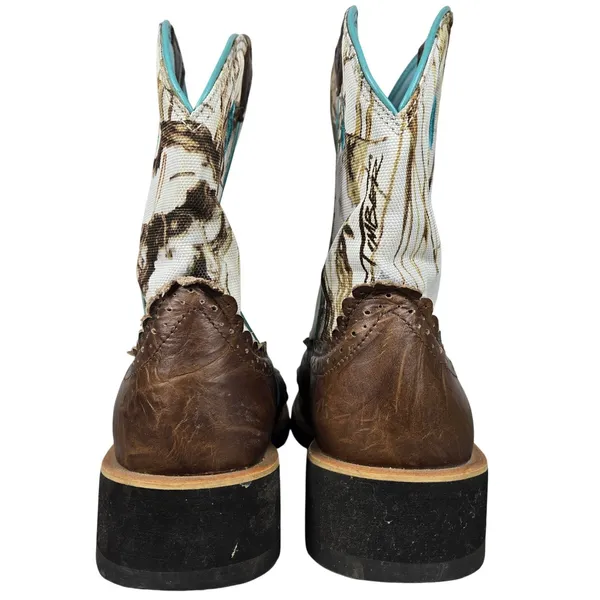 Ariat Fatbaby Camo Western Boots Brown Leather Teal Trim 10009503 Womens 7.5B - Image 4
