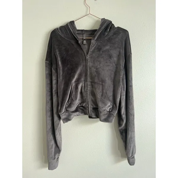 Skims Velour Full Zip‎ Hoodie Size L Brown Soft Plush Loungewear Jacket - Image 2