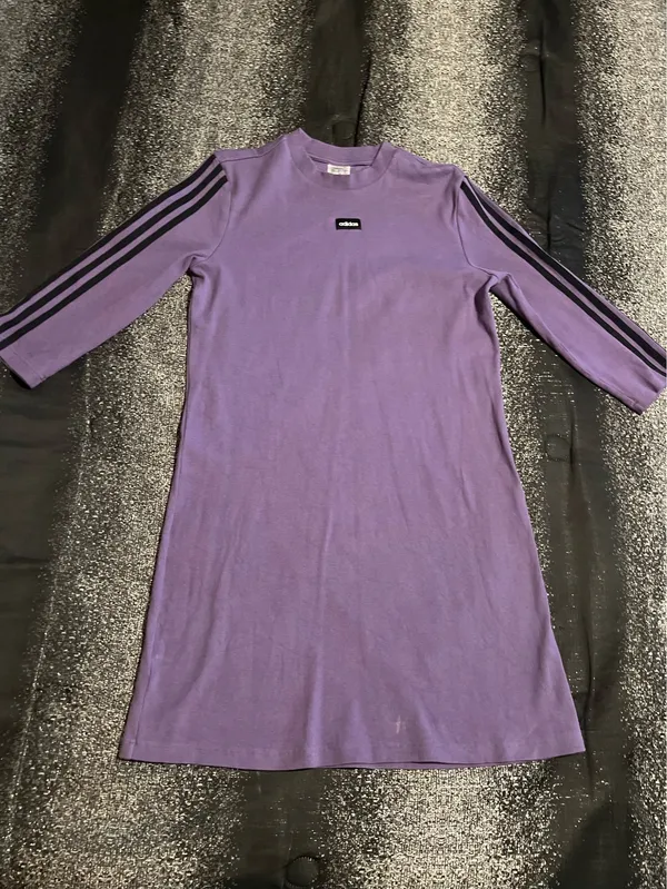 Womens large Adidas Moment Athleisure Long Sleeve Dress Tech Purple/Black - Image 2