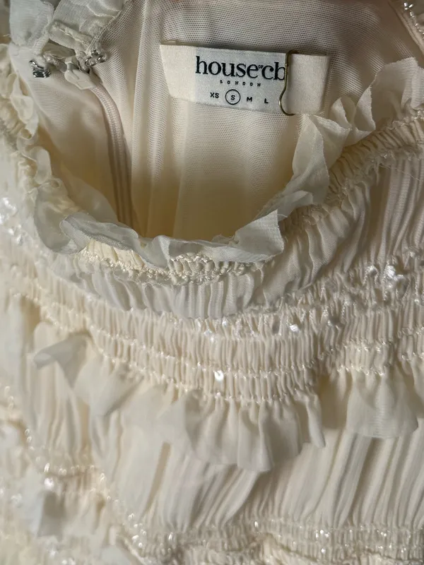House of CB Solana Ivory Sequin Pleat Maxi Dress S - Image 10