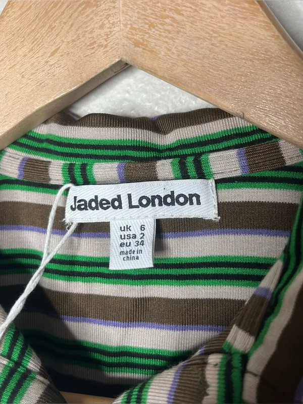 NEW Jaded London Mila Striped Short Sleeve Polo Shirt in Green Multi - Image 7