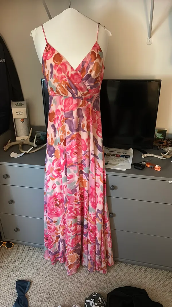 Pink Floral Maxi Petal and Pup Dress - Image 3
