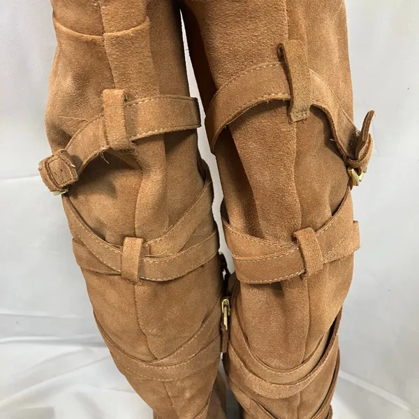 Sam Edelman Tan Suede OTK Boots 7 Leather‎ Heel Wrap Strap Tall Zip Buckle - Image 7