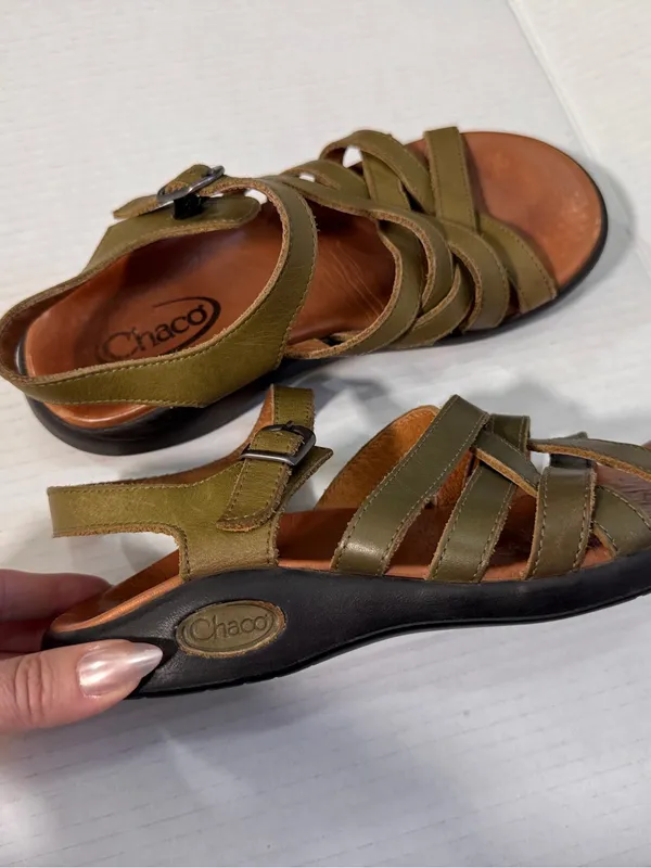 Chacos Green Leather Strappy Outdoorsy Sandals Womens 7 Comfort Hiking - Image 7