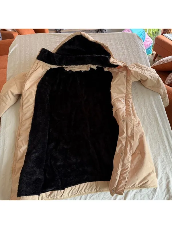 Women's DAMAGE Faux Fur Lined Hooded Zip Coat Size Large #260251 - Image 9