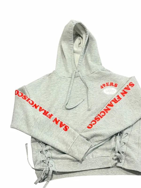 Gray San Francisco 49ers Lace-Side Hooded Sweater size Large Junk Food - Image 2
