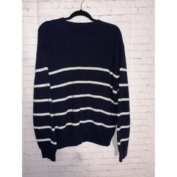 Brandy Melville Nautical Oversized Sweater‎ Navy Blue White Striped Ribbed Knit - Image 2