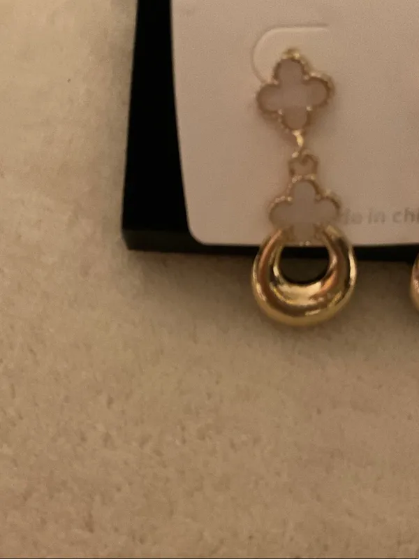 Fashion Jewelry Gold and White Clover Dangle Earrings - Image 2