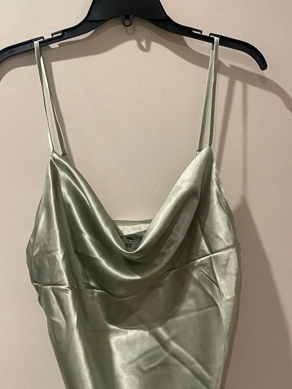 Satin Cowl Neck Slip Dress in Light Sage - Image 5
