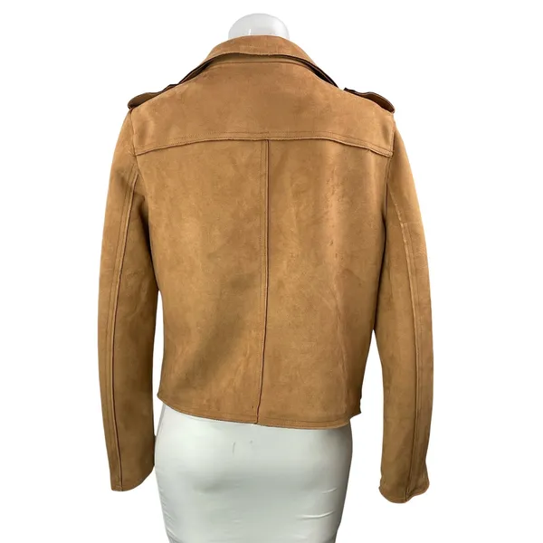 Tahari Women's Cognac Brown Faux Leather Vegan Cropped Moto Coat Jacket Size M - Image 3