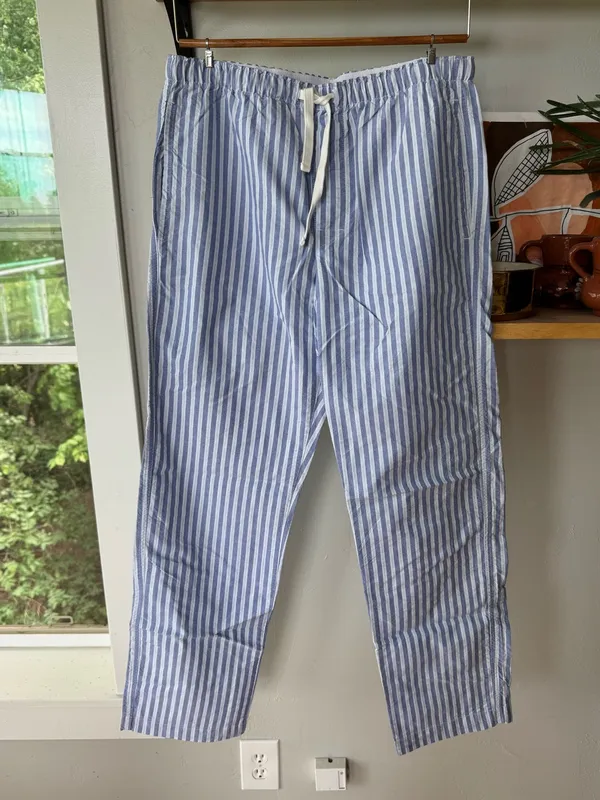 GAP Blue Striped Cotton Elastic Waist Drawstring Pajama Pants Sz Medium - Image 2