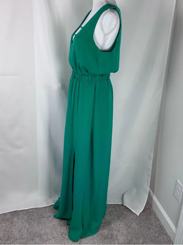 JACK by BB Dakota Emerald Green Maxi Dress M Strappy Slit front - Image 9