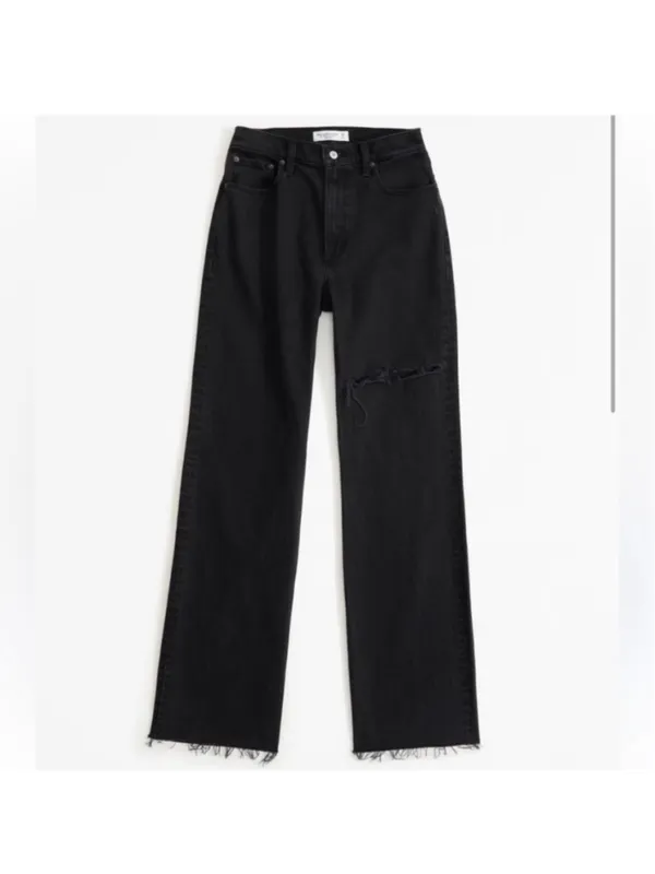 Abercrombie & Fitch High Rise '90s Relaxed Jean Black Fray Destroy Size 32 (14R) - Image 2