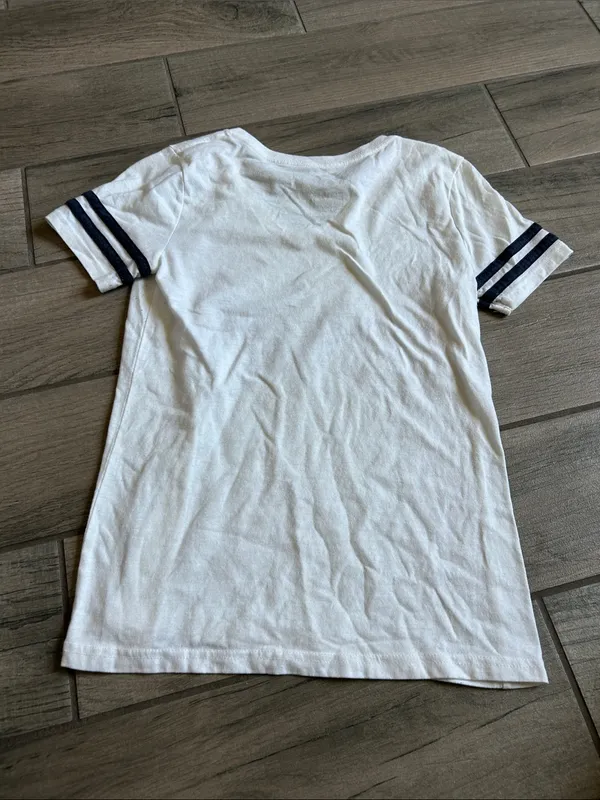 NFL cowboys White V-Neck Tee with Navy Star and Sleeve Stripes - Image 5