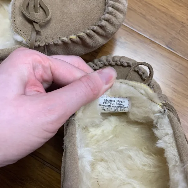 Bongo Womens Tan‎ Leather Moccasin Slippers Faux Fur Lined Size 10 House Shoes - Image 4
