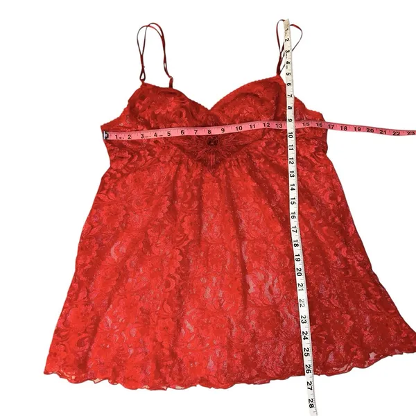 Vintage‎ Y2K Red Lace Sequin Babydoll Tank Lingerie Sheer Slip Chemise Large - Image 6