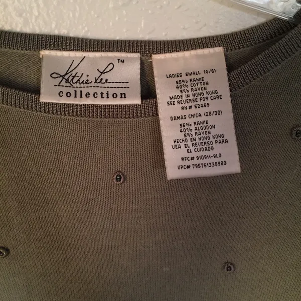 Olive green embroidered beaded detail sweater size small | Kathie Lee Collection - Image 6