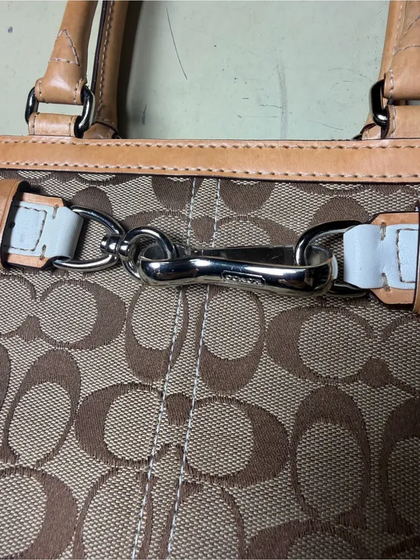 Coach Signature Hampton Buckle Belted Satchel Y2K Blue Leather Jacquard Bag - Image 13
