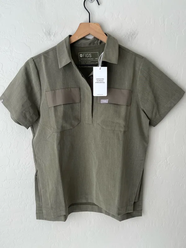 Figs Saiya Cargo scrub top heathered olive green NEW XXS limited edition - Image 5