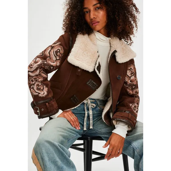 Free People NWT We‎ The Free Andies Embroidered Vegan Leather Moto Jacket Size L - Image 10