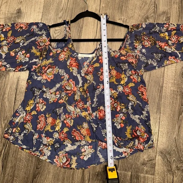 Bishop + Young Blue Romantic Floral Boho Cold Shoulder Blouse Women'S Sz L - Image 9